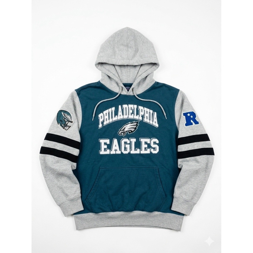Philadelphia Eagles NFL Hoodie Mens Large Gray Blue Colorblock Pullover Sweat